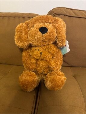 Plush Brown Fluffy Dog with Puppy Stuffed Animal